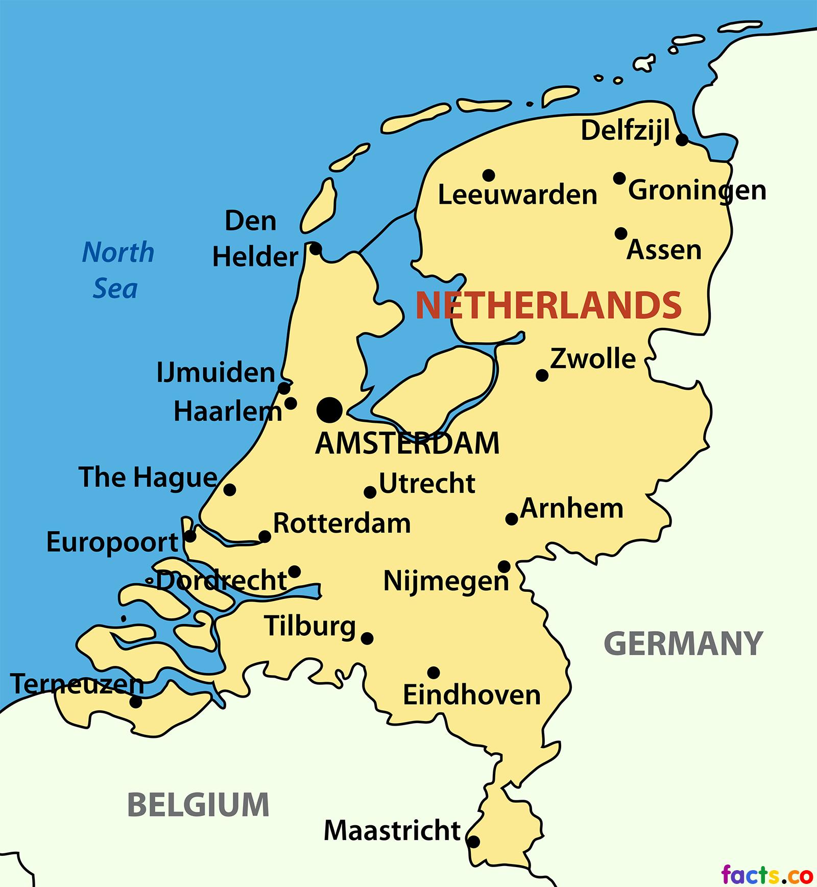 Mapa Europa Holanda Peta Belgia Kaart Van Nederland Steden West