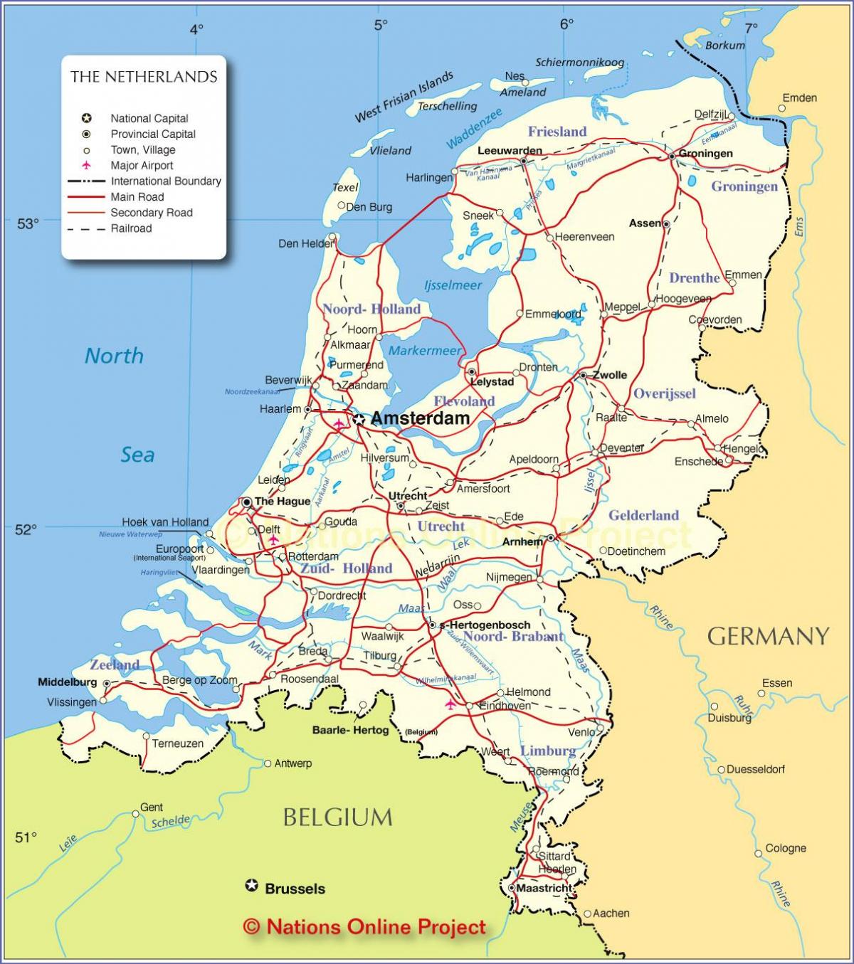 kaart van Nederland en omliggende landen