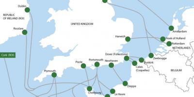 Kaart van de veerbootroutes van Holland