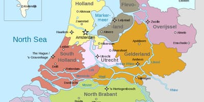 Kaart van Nederland in regio ' s
